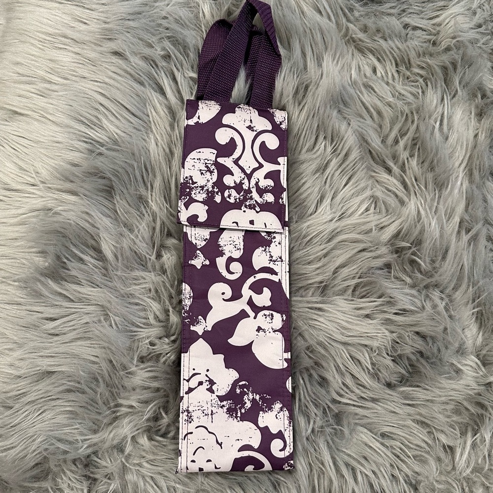 Thirty-One Insulated Wine Bottle Bag with Handles in Purple and Gray